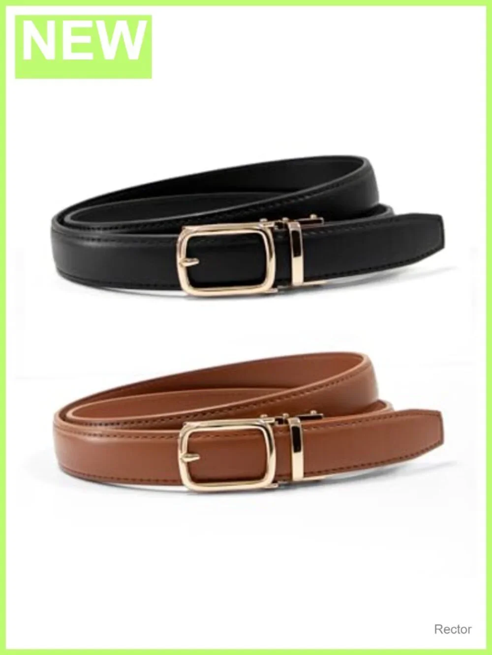 Women's Skinny Ratchet Leather Belts 2 Pack No Hole Adjustable
